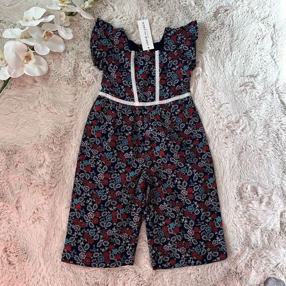 Janie and Jack Floral Wide Leg Jumpsuit in Merchant Marine Size 18/24 Months - Picture 2 of 7